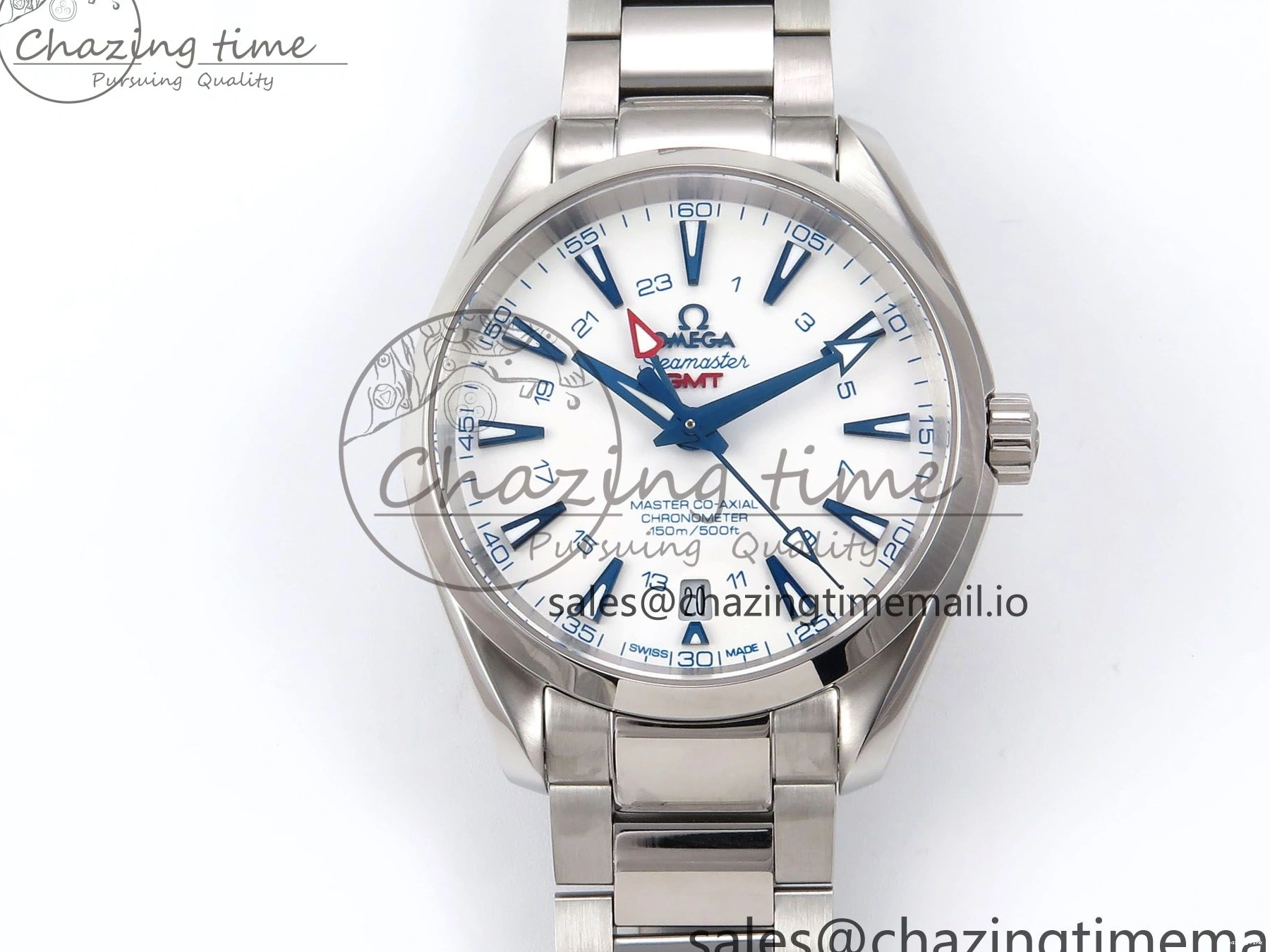 0108 Aqua Terra 150M GMT OMF 1:1 Best Edition White Blue Dial on SS Bracelet A RelaxedFit 7709
